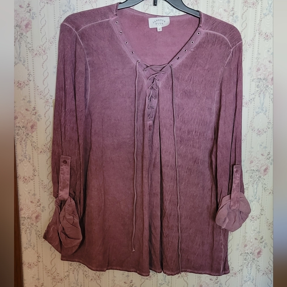 Janette Plus 3X Mauvy Drawstring Neckline Fade Fabric Soft & Comfy